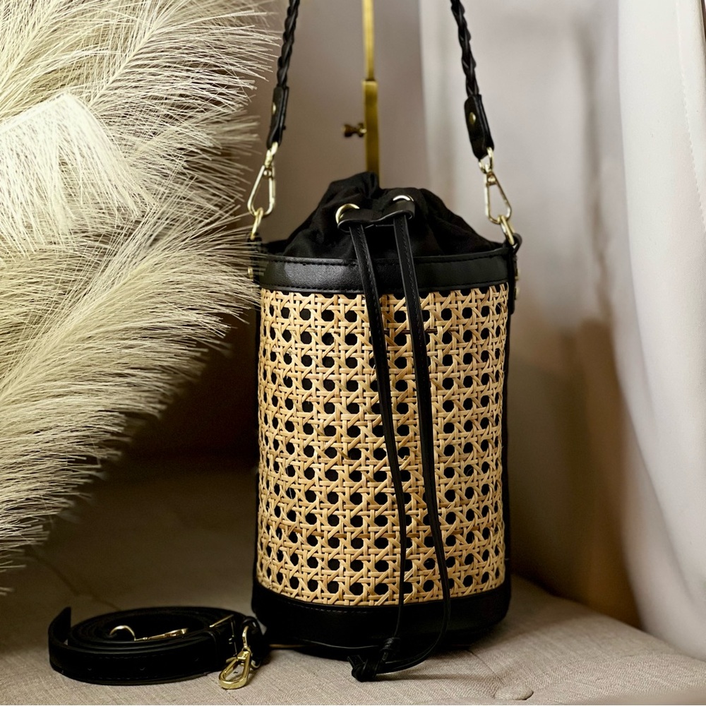 Tommy Bahama Woven Rattan Crossbody Bucket Bag